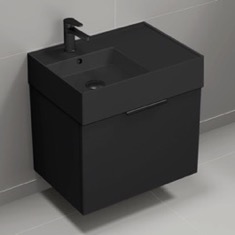 Floating Small Black Bathroom Vanity, Modern, 24 inch